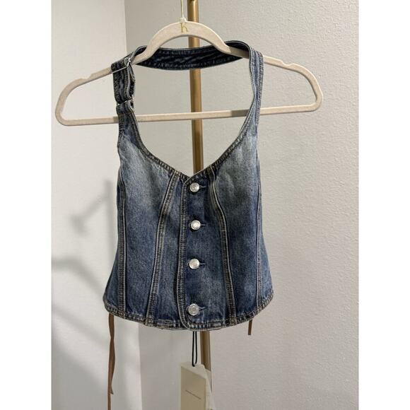 GRLFRND Phoebe Laced Halter Top in Nashville Suede Small New‎ With Tags - Picture 4 of 11